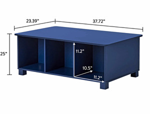Blue Rectangular kids activity table with Storage Cubby Shelves 37.72 x 23.39