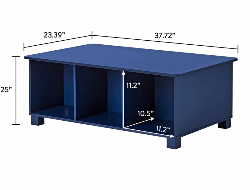 Blue Rectangular kids activity table with Storage Cubby Shelves 37.72 x 23.39