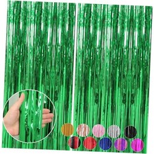 3.3 x 9.9 ft Foil Fringe Backdrop Curtain, Streamer Backdrop 2 Pack Green