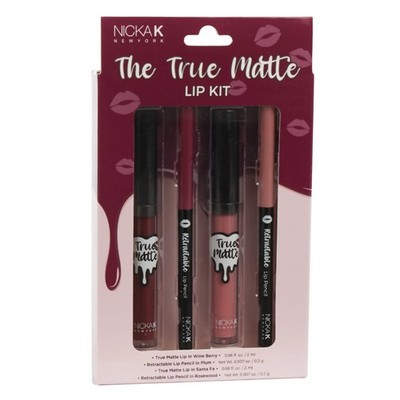 Nicka K True Matte Lip Kit Wine Berry, Santa Fe Liquid Lip + 2 Lipliner