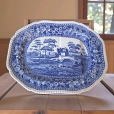 Antique Spode Tower Platter, Blue And White Transferware, Size 19"X15"well tree