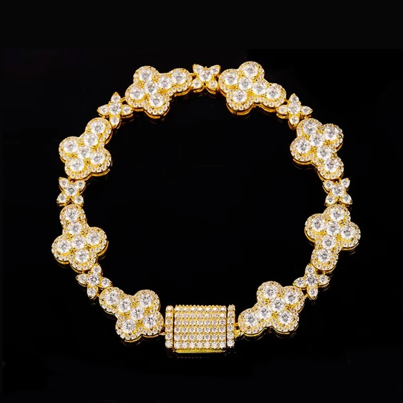 Полный муассанит крест клевер кубинский ссылка браслет хип-хоп серебро 925 пробы GRA - Изображение 3 из 4