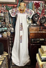Beautiful 1970s White Oaxaca Mexican Dress Multi Embroidery And White Crochet L
