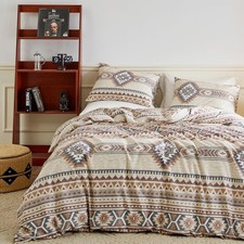 Vintage Aztec Duvet Cover King 100 Cotton 3 Pcs Set 1 Brown Boho Triangle Duvet