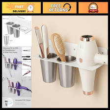 Wall Mount Hair Tool Organizer - Stainless Steel Holder with 2 Heat-Resistant Cu