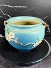 VTG Roseville Pottery Blue Double Handle Apple Blossom Jardiniere  300-4" US