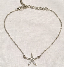 Starfish Rhinestone Chain Bracelet Ankle Bracelet Anglet Silver Tone 10.5" long