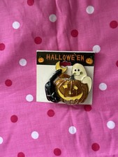 Vintage Halloween Pin Pumpkin Ghost Bat New