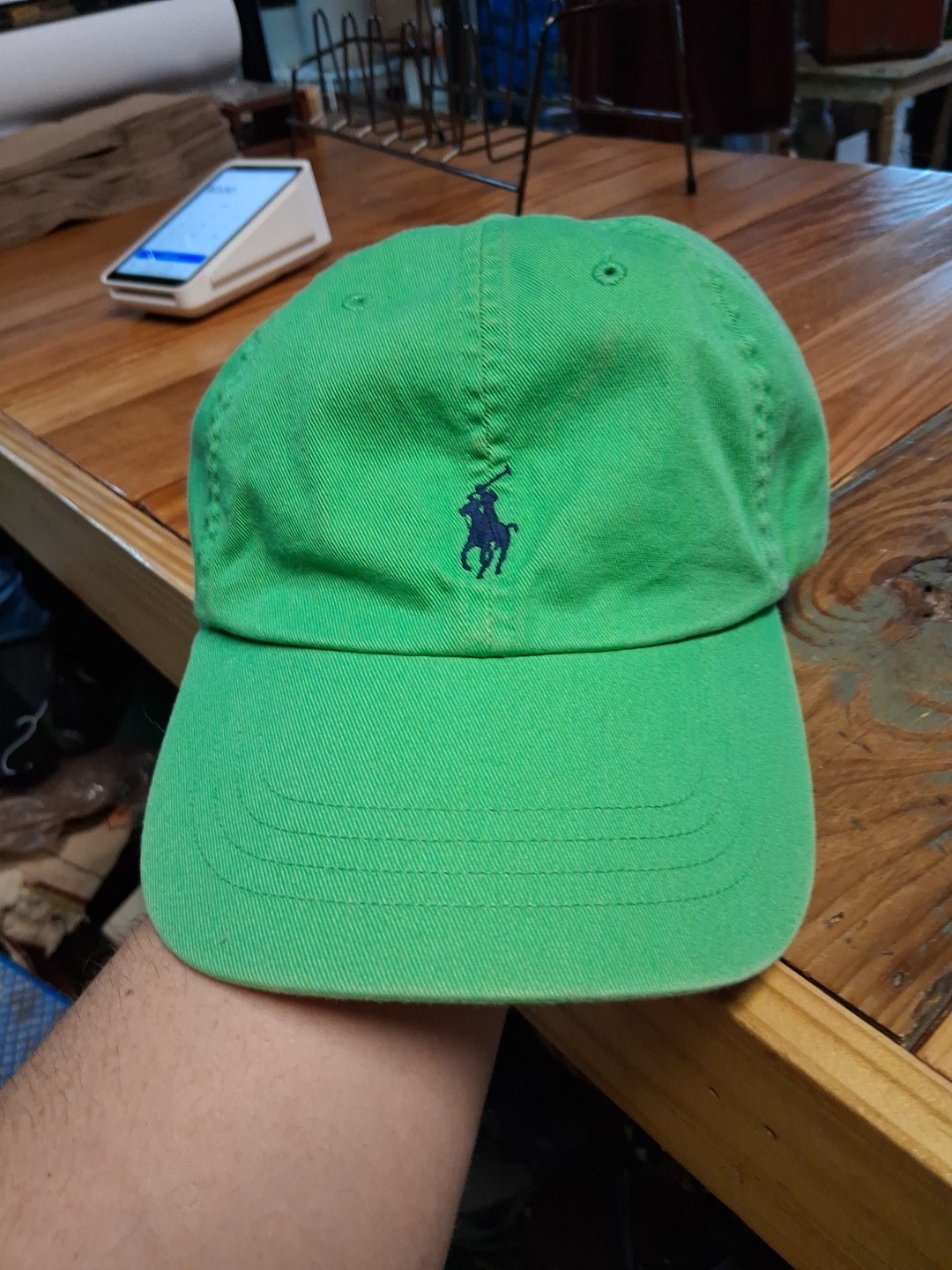 Cappello Polo Ralph Lauren pony pelle cinturino schiena chaertre verde cappello papà
