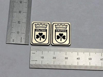 Grundig Speaker or Radio Badge Logo Emblem - Premium Gold Pair With Adhesive 