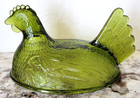 Vintage Indiana Glass Carnival Olive Green Hen on Nest with Beaded Nest 7" — photo 7