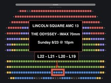 4x The Odyssey 70mm IMAX Tickets AMC Lincoln Square NYC SUN 8/23 10PM Row L