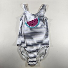 OshKosh B'gosh Girls Watermelon Swimsuit Size 8 Blue White Striped Sequin