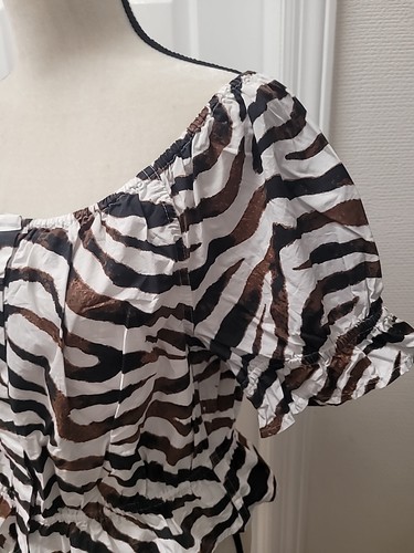 J CREW DAMEN ZEBRA PRINT, PUFFÄRMEL FRÜHLING OBERTEIL SCHÖSSCHEN BLUSE Gr. L Neu mit Etikett - Bild 4 von 8