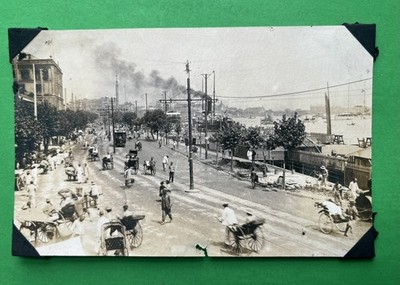 RPPC c.1915 Real Photo Postcard QUAI DE FRANCE - SHANGHAI China Harbor Rickshaws