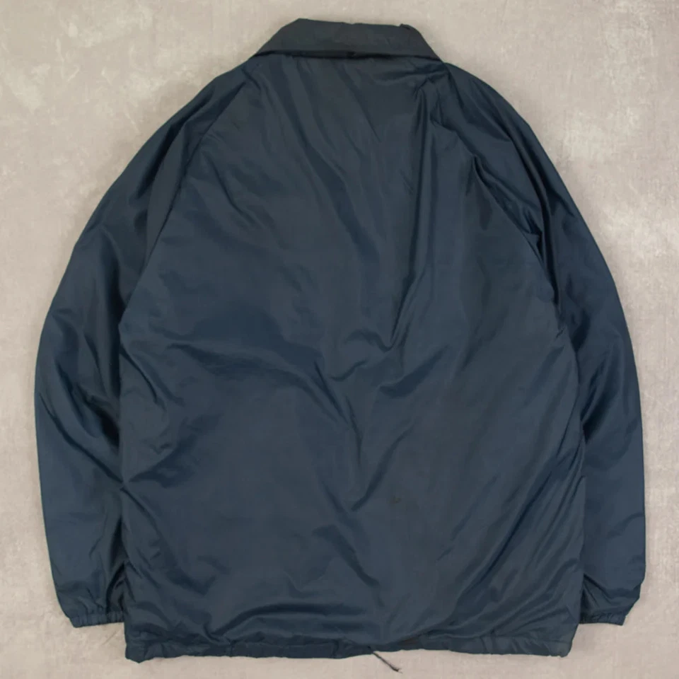 Винтажный флис с подкладкой тренер куртка L сделано в США мужской темно-синий открытый - Изображение 2 из 4