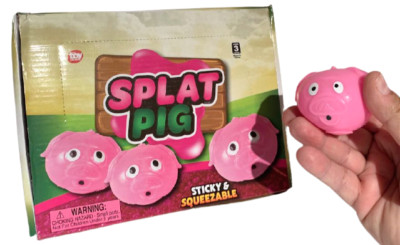 3 SPLAT PINK PIGS Squeeze Rubber Sticky Squishy Joke Toy Stress Gift Water Ball