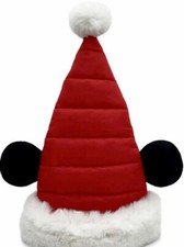 NWT Disney Parks Kids Mickey Mouse Red Quilted Christmas Fur Santa Hat w/Ears