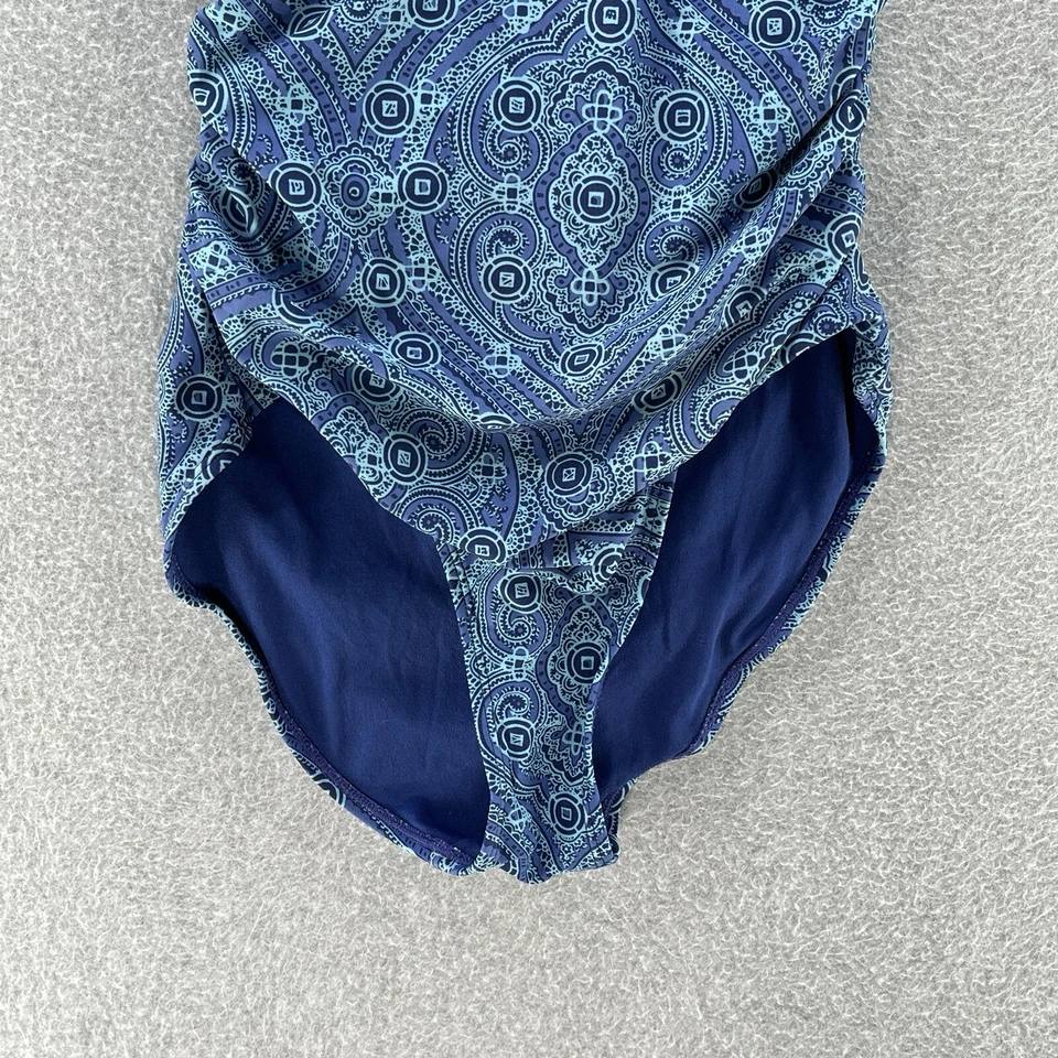 Maiô feminino Old Navy médio M alça azul halter 1 peça estampa geométrica - Imagem 3 de 4