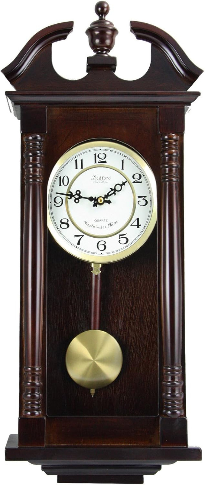 Classic Chiming Wall Clock with Swinging Pendulum in Cherry Oak Finish, 4.75" L