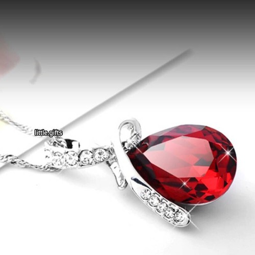 Red Crystal Teardrop Pendant Necklace Love Women Wife Jewellery Gift For Her UK - Picture 3 of 4