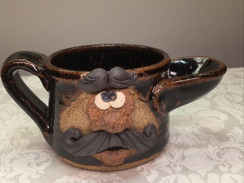 Vtg Robert Eakin Signed Stoneware Pottery Ugly Shaving Mug Face Smile Mustache