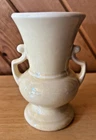Vtg Pastel Yellow USA Pottery Ceramic 2 Handle Flower Vase 5" Tall Pedestal (39)