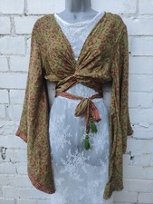 ??Tie top wrap over kimono sleeve free 70s people hippy boho Recycled sari fabri