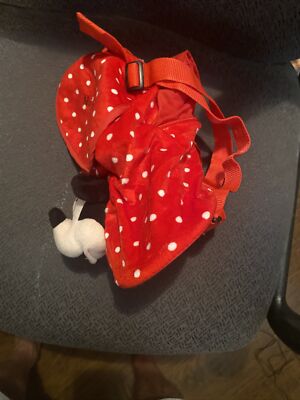 disney minnie mouse plush with head polka dot mini backpack Disney Minnie Red Polka Dot Backpack Stuffed Plush Head New And Excellent  Cond
