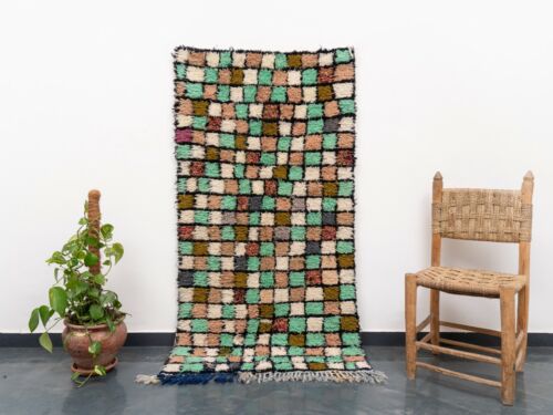 3x6 Handmade Moroccan Cotton Green Area Rug Soft Rag rug Vintage Rag rug - Picture 3 of 6