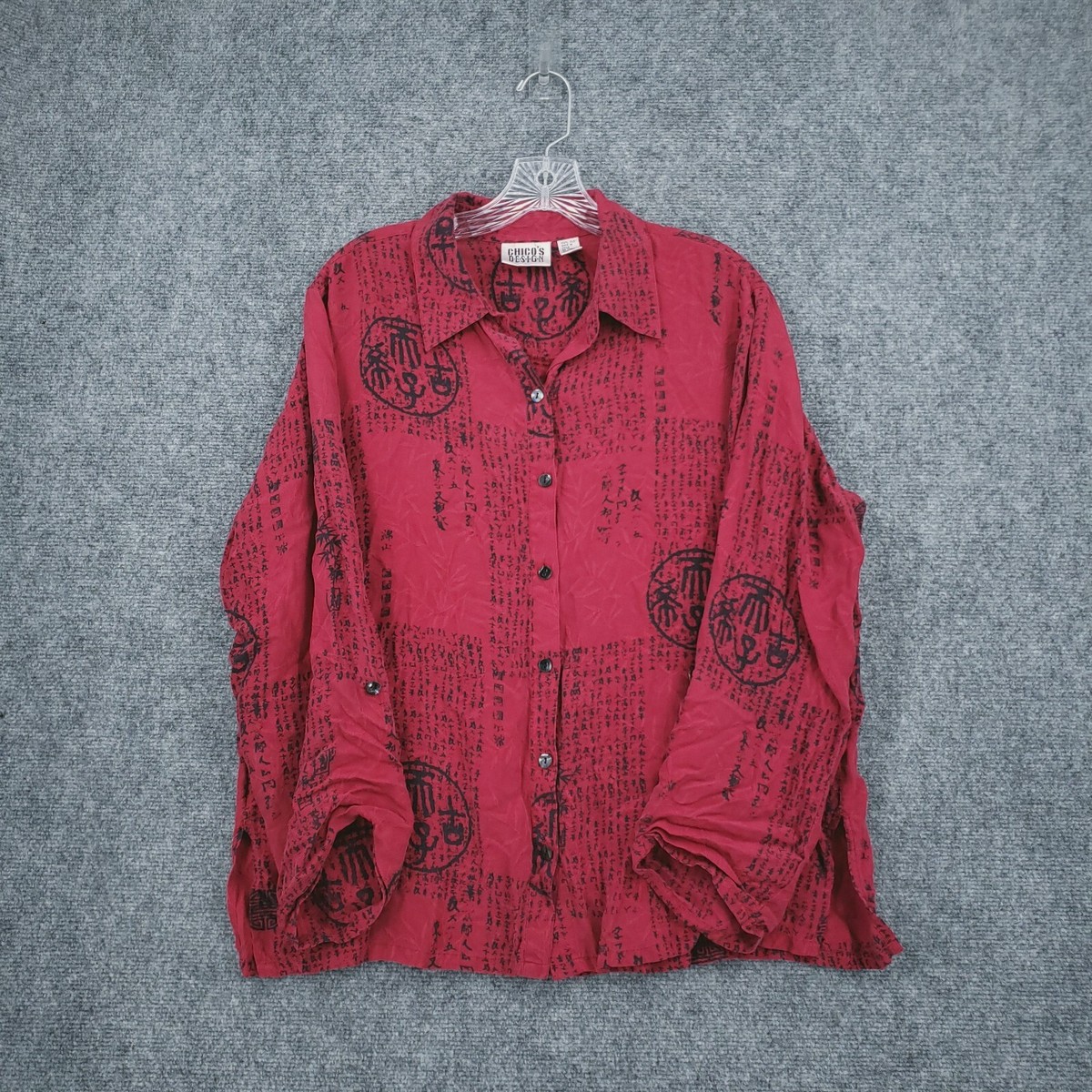 Chicos Design Button Up Shirt Womens 2 US Large Red Asian Chicos Design Button Up Shirt Womens 2 US Large Red Asian