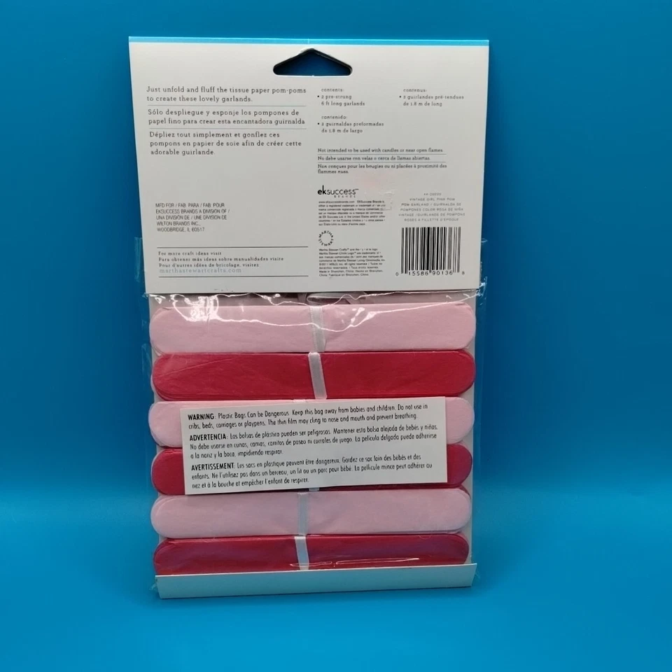 Guirlandas de papel tecido Martha Stewart artesanato menina vintage rosa pom pom pacote com 2 - Imagem 2 de 4