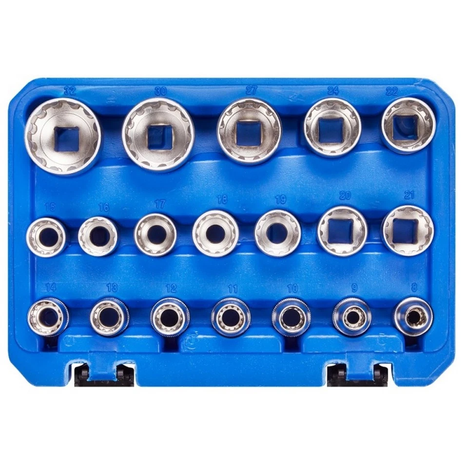 19 PIECE 1/2" SQUARE DRIVE MULTI FIT SOCKET SET 8mm TO 32mm BLUESPOT 01554 - Image 3 of 4