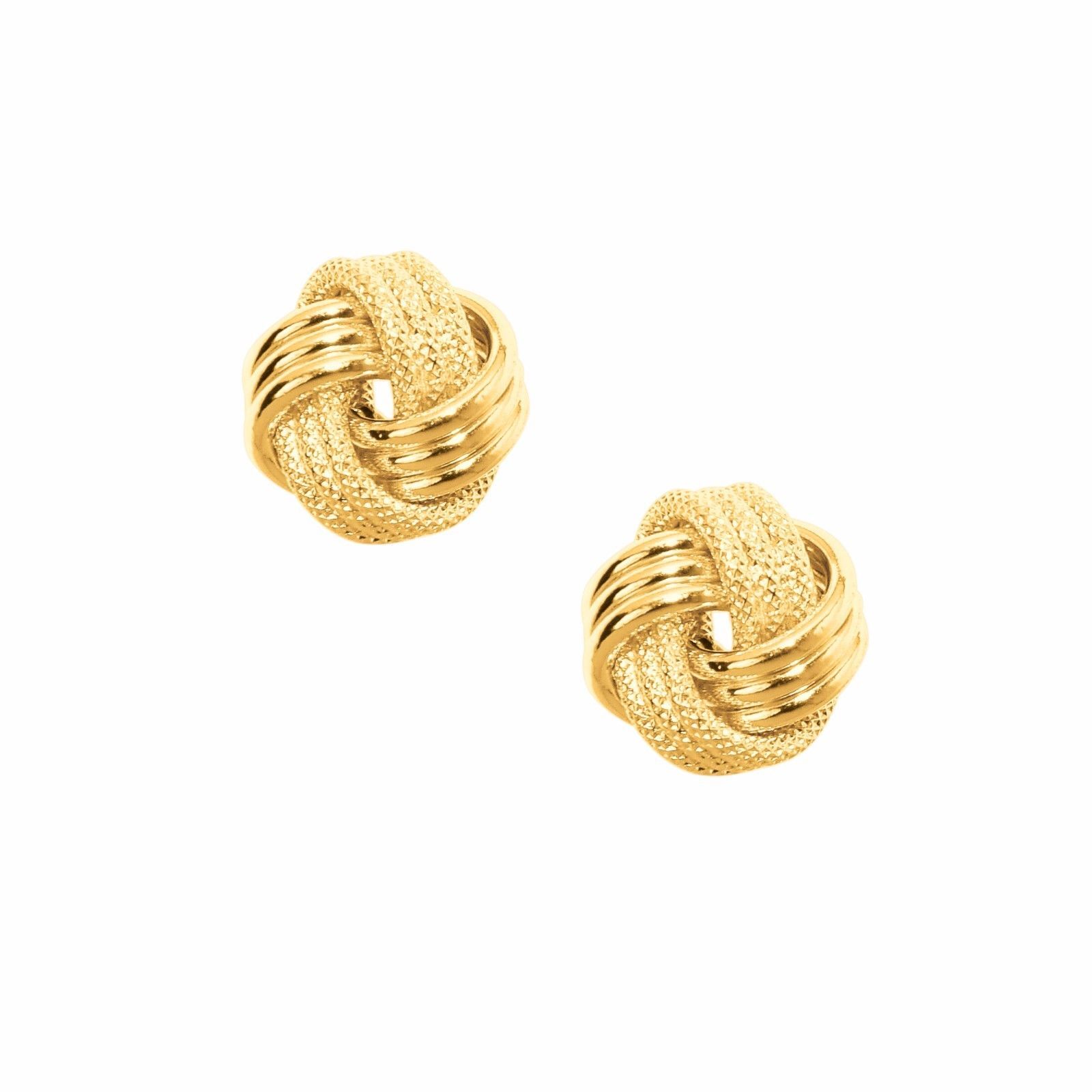 Italian Textured Triple Row Knot Rosetta Rose Stud Earrings Real 10K Yellow Gold