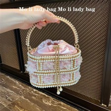 Luxury Metal Gold Cage Pearl Beaded Evening Bag Wedding Party Clutch Purse