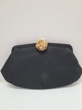 Vintage La France Black Evening Bag/ Goldtone Rhinestone Clasp; Pre-Owned