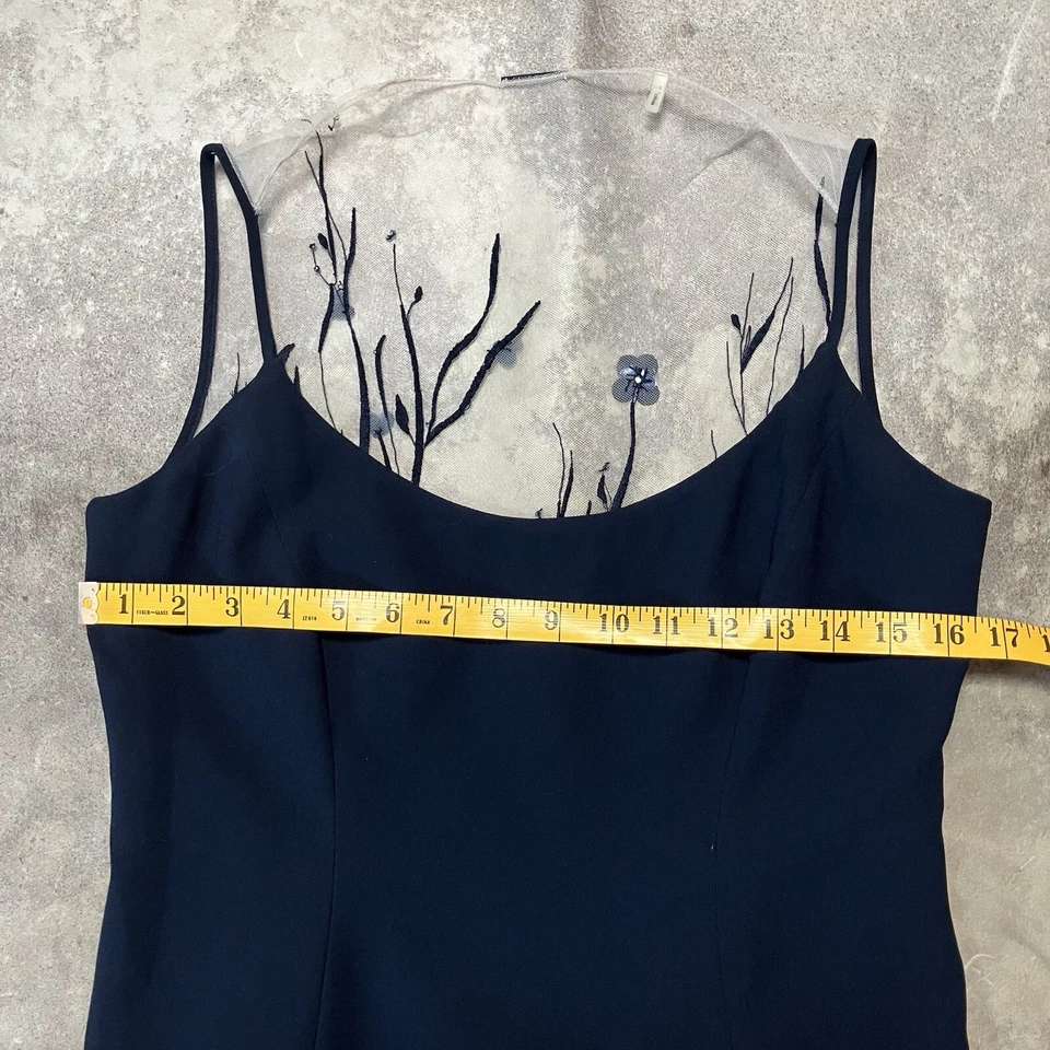 Elie Tahari Evening Dress Womens 10 Navy Blue Gown Mesh Floral Back Sleeveless - Image 2 of 4