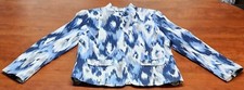 Alfred Dunner Blue and White Geometric Long Sleeve Zip Up Jacket Blazer Size 8