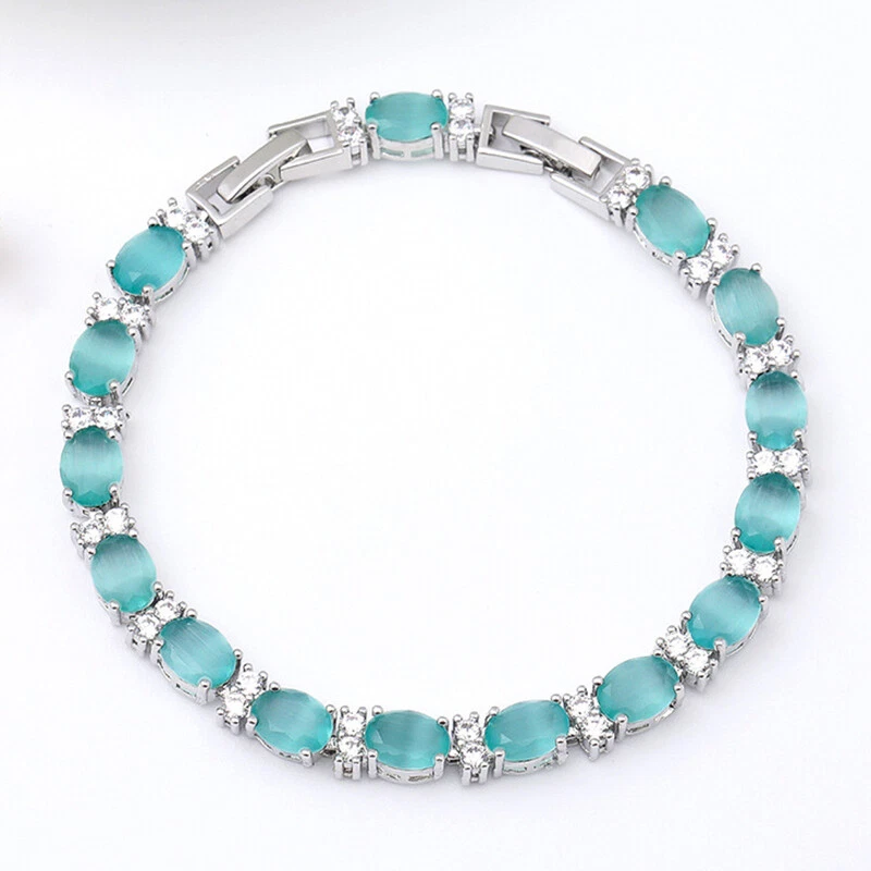 Nuevo Dije Rosa Esmerilado Topacio Piedras Preciosas Moda Mujeres Niña Fiesta Pulsera Plateada Foto 3 de 4