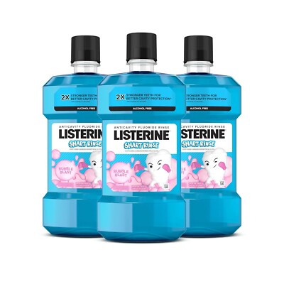Listerine Antiseptic Mouthwash For Kids Fresh Breath Anticavity 3 Pack Bubblegum