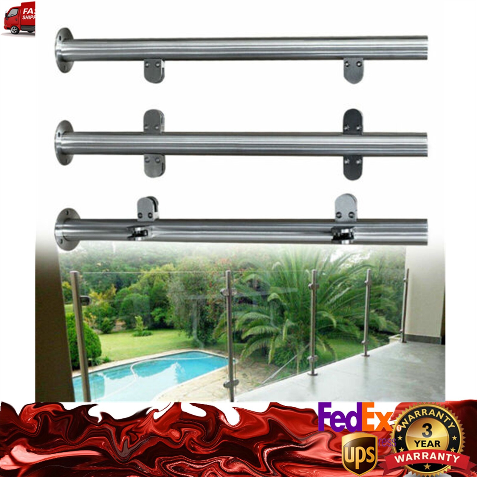 110cm High Glass Balustrade Post Railing Glazing Handrail Stainless Steel 304 US