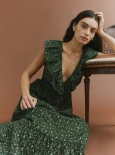 Reformation Fairfield Maxi Dress in Hunter Green Floral Print Sz 2