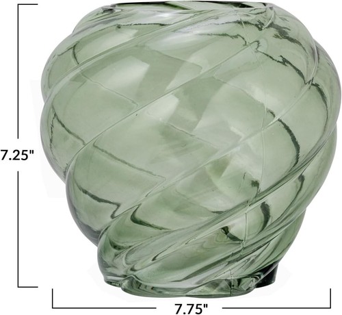 Bloomingville 7.75 Inches Round Twisted Glass, Green Vase - Picture 5 of 5