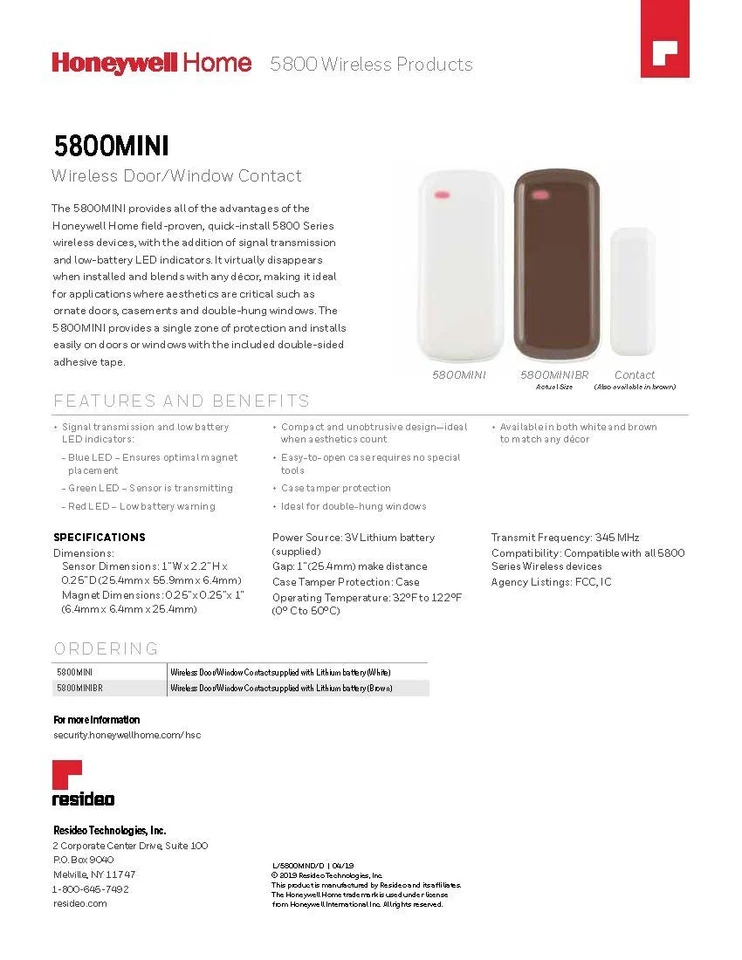 5 x Nuevo Honeywell 5800MINI Inalámbrico Contacto Delgado, Imán de Batería, LOTE de 5 Foto 2 de 2