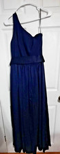 WHITE VERA WANG One Shoulder Maxi Dress Women's Size 10 Navy Marine Front Slit