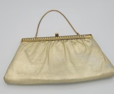 Vintage Harry Levine HL USA Gold Clutch Handbag Purse Kisslock Hideaway Studded