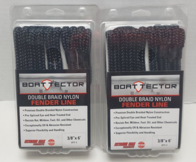 Lot of 4 Extreme Max Boat Tector Double Braid Nylon Fender Line 3/8'' X 6' /BLACK