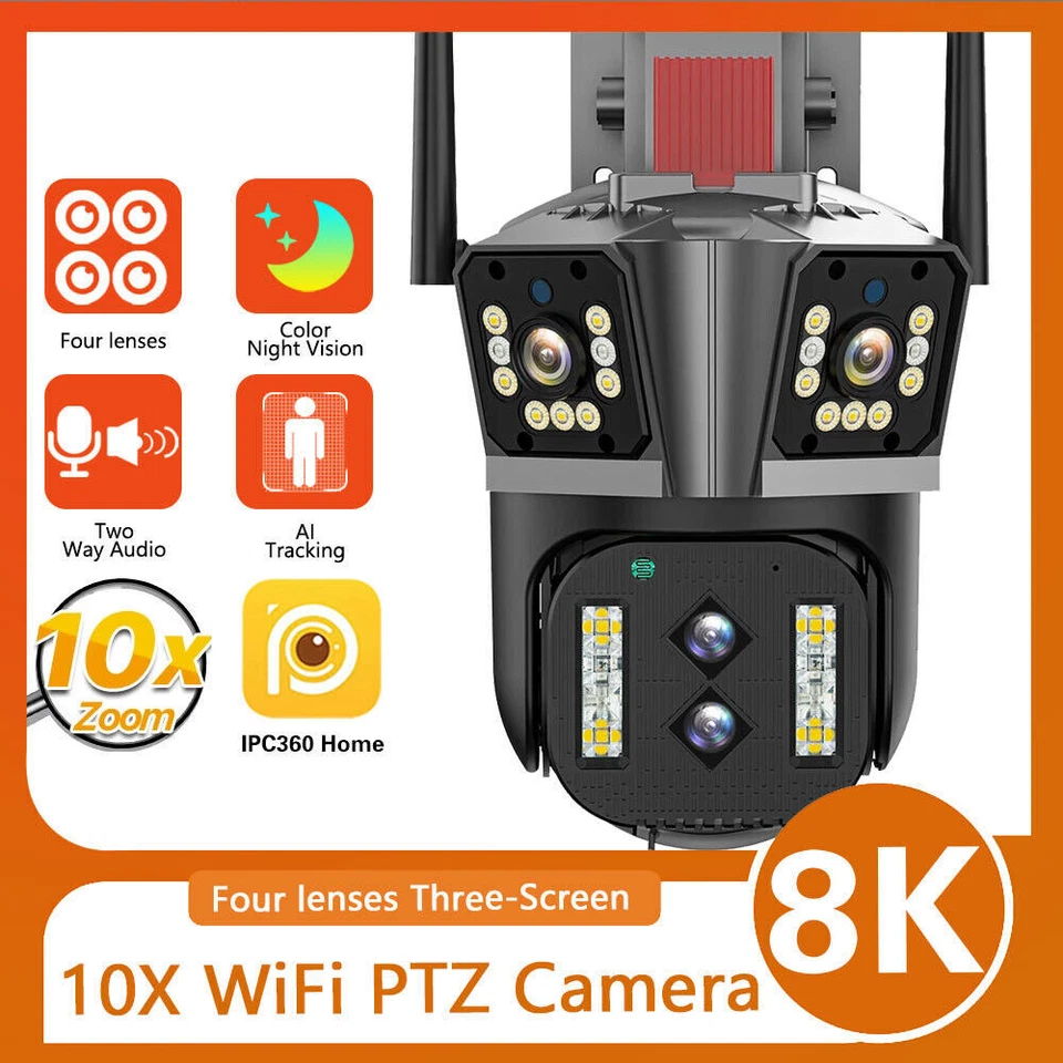 8K 10X Wireless Security Wifi 16MP IP Camera Four Lens Wifi Surveillance Cameras - Image 2 of 4