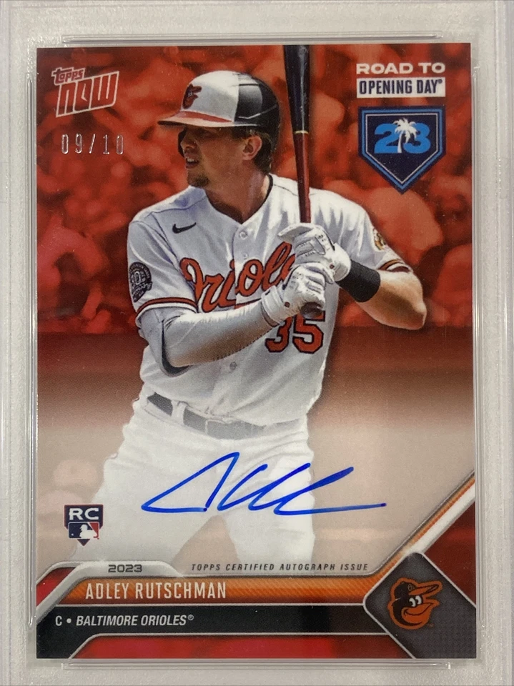 2023 Topps Now Road to Opening Day Adley Rutschman Auto PSA 10 Red 9/10 RC Pop 1 - Image 3 of 4
