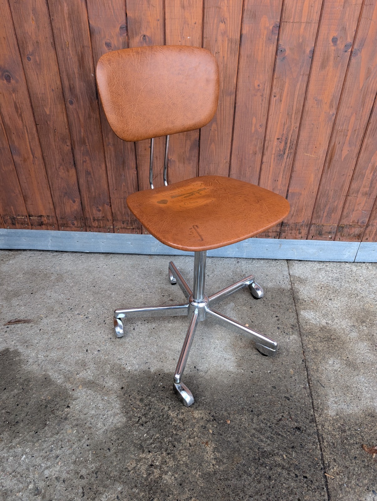 Vintage Office Chair Swivel Chair Vinyl Manager Chair Architects 70er Cognac thumbnail 18